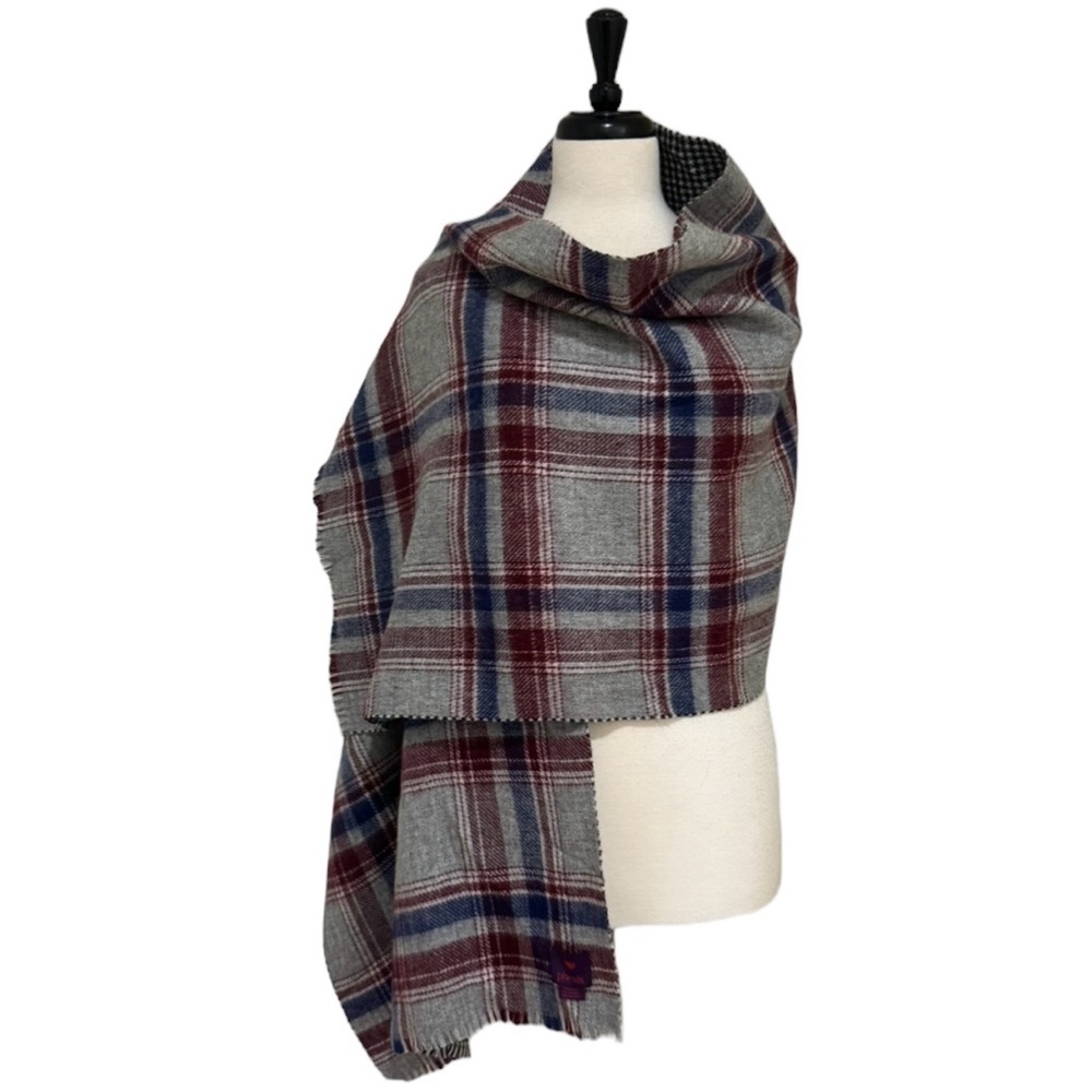 Phenix Reversible Plaid and Houndstooth Shawl